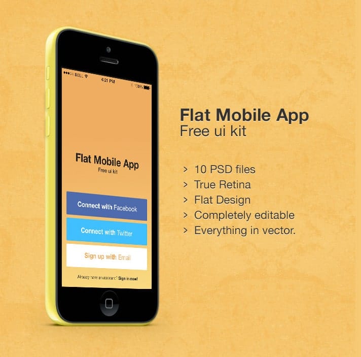 Flat Mobile App UI Kit PSD