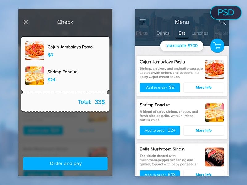Food Menu Mobile App UI PSD