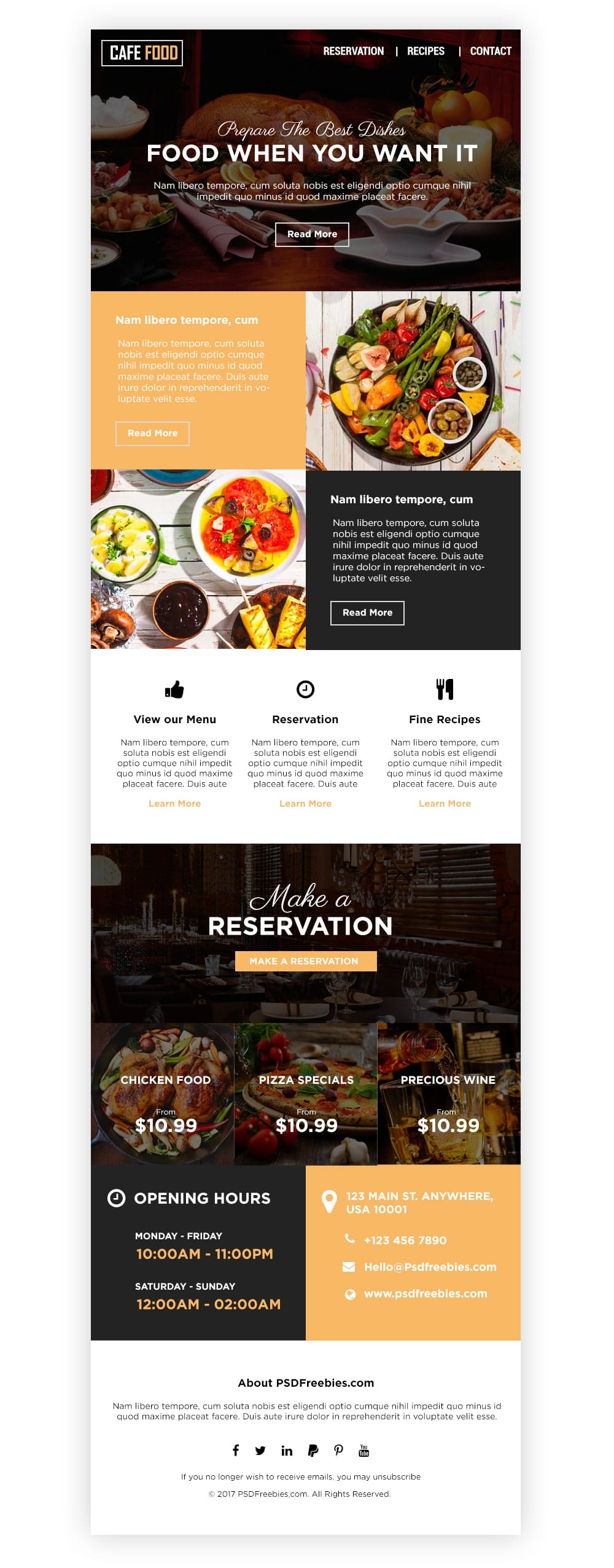 Food and Restaurant E-newsletters Template PSD