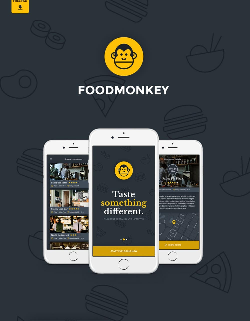 Foodmonkey Mobile App UI PSD