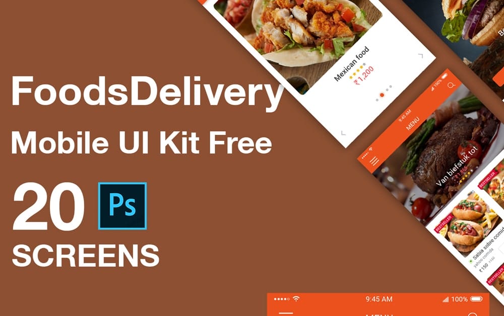 Foods Delivery Mobile App UI Kit PSD