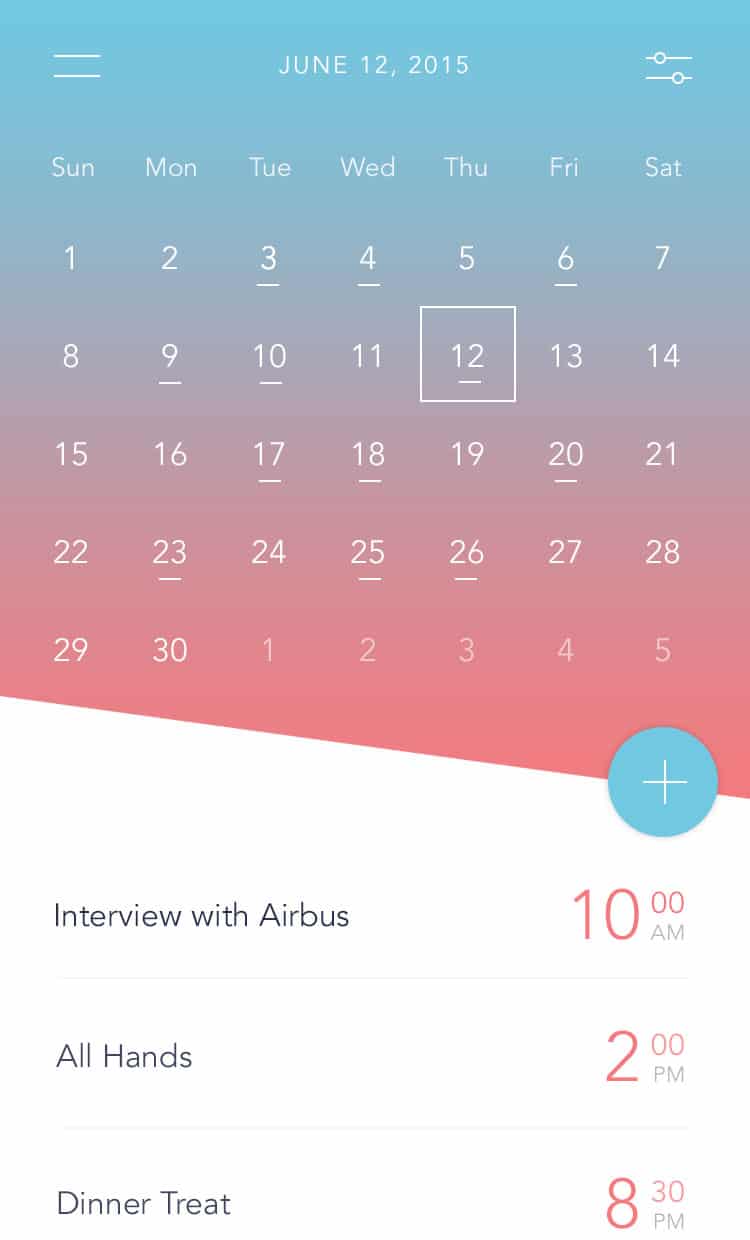 Free Calendar App UI PSD