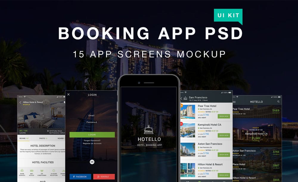 Free Hotel Booking App UI PSD