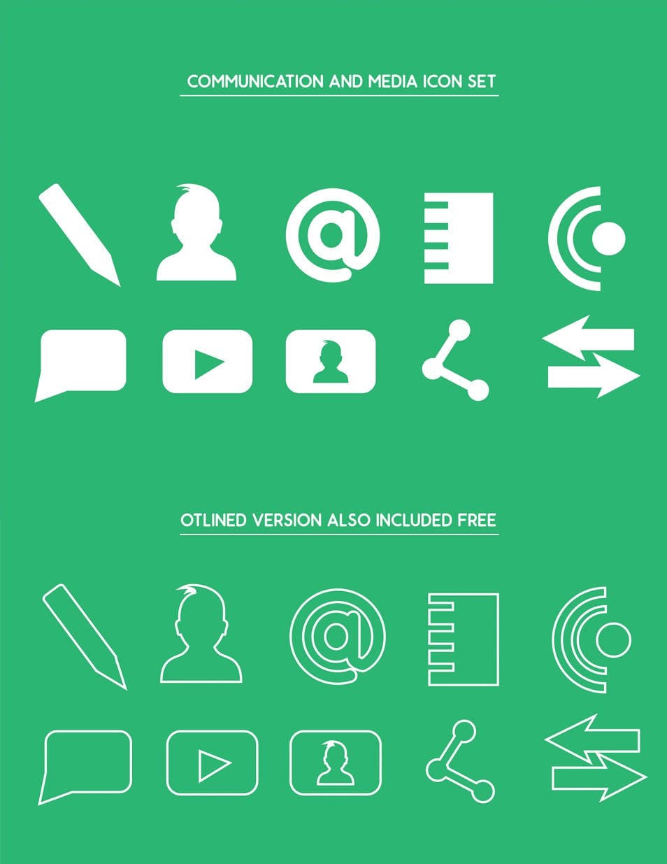Free Media and Communication Icons Set Vector