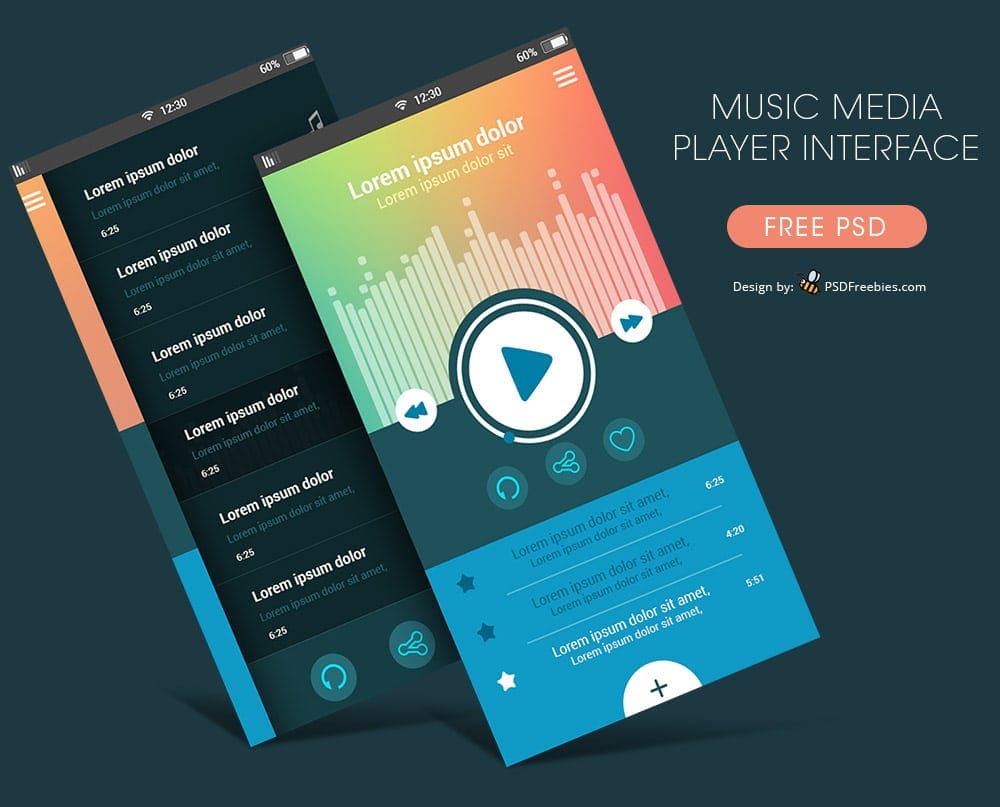 Free Music Media Player App UI PSD