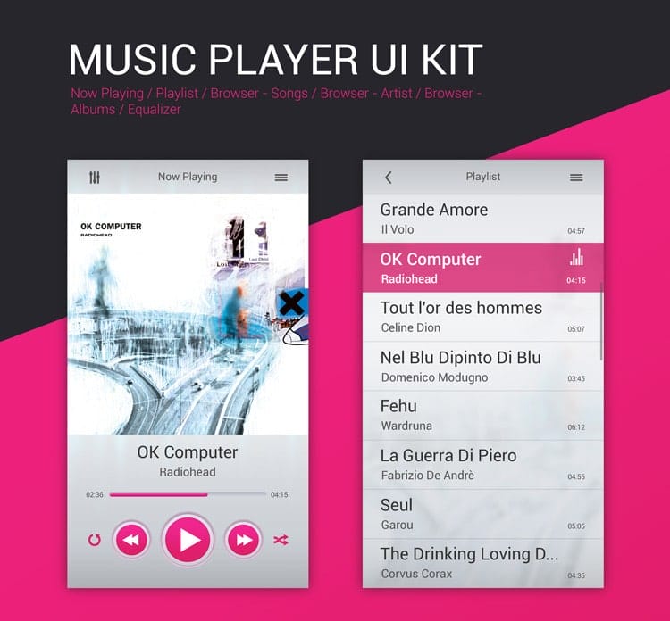Free Music Player UI Kit PSD