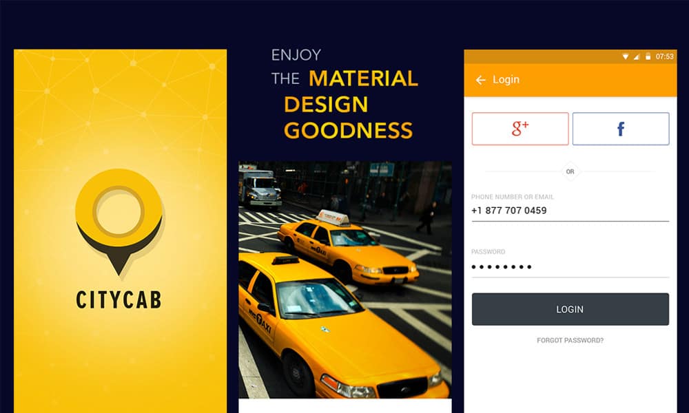 Free Taxi Mobile App UI PSD