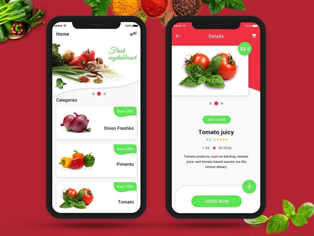 Fresh Vegetables iOS App UI PSD