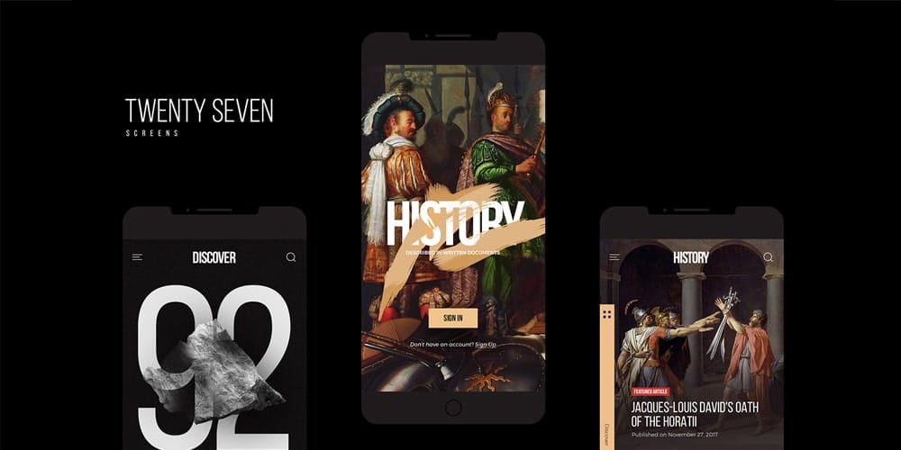 History Mobile App Kit PSD