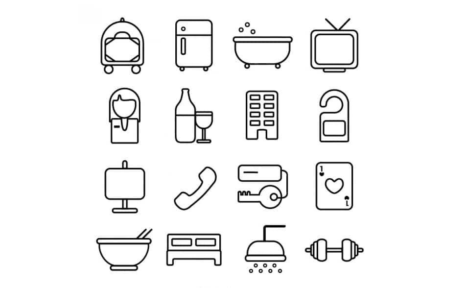 Hotel room line icons