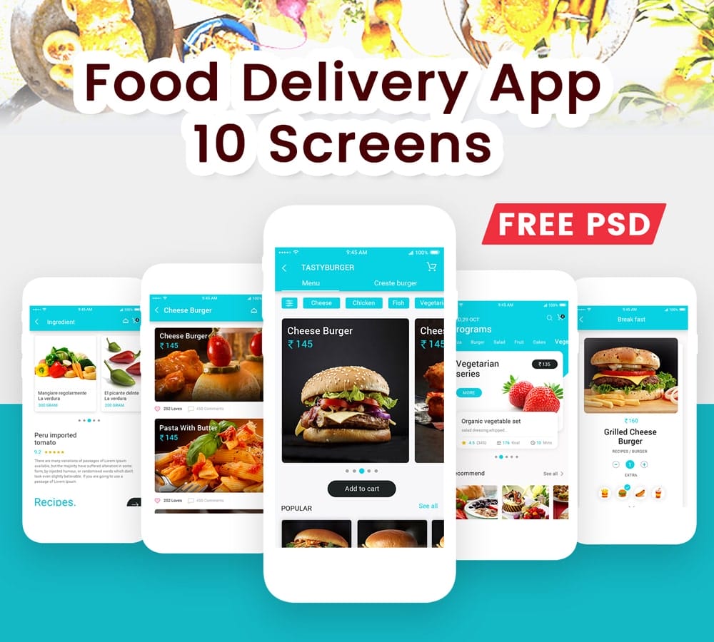 Material Design Food Delivery App UI PSD
