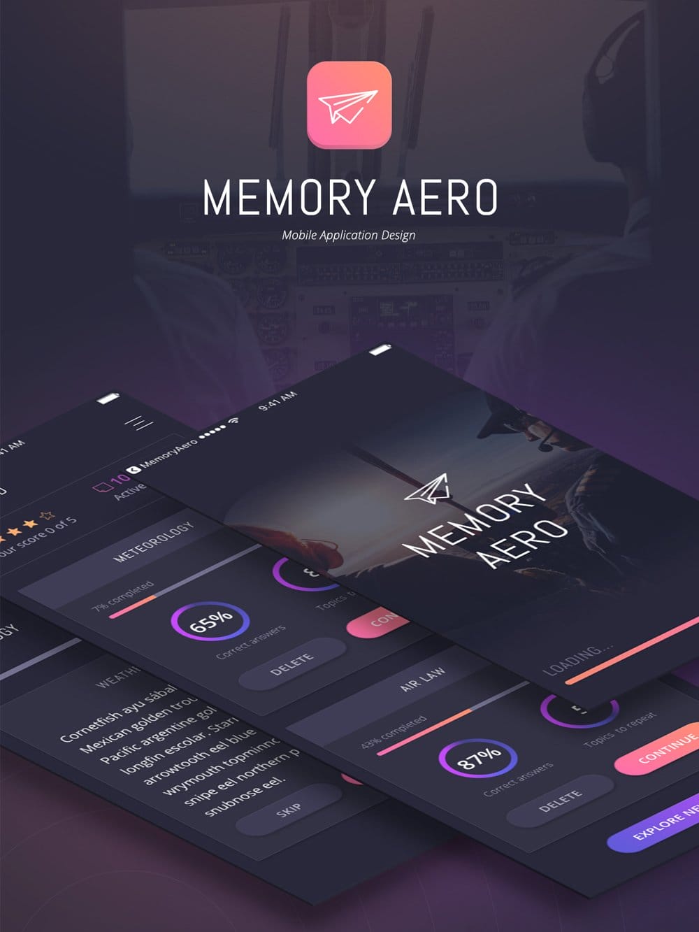 Memory Aero iOS App UI Kit PSD