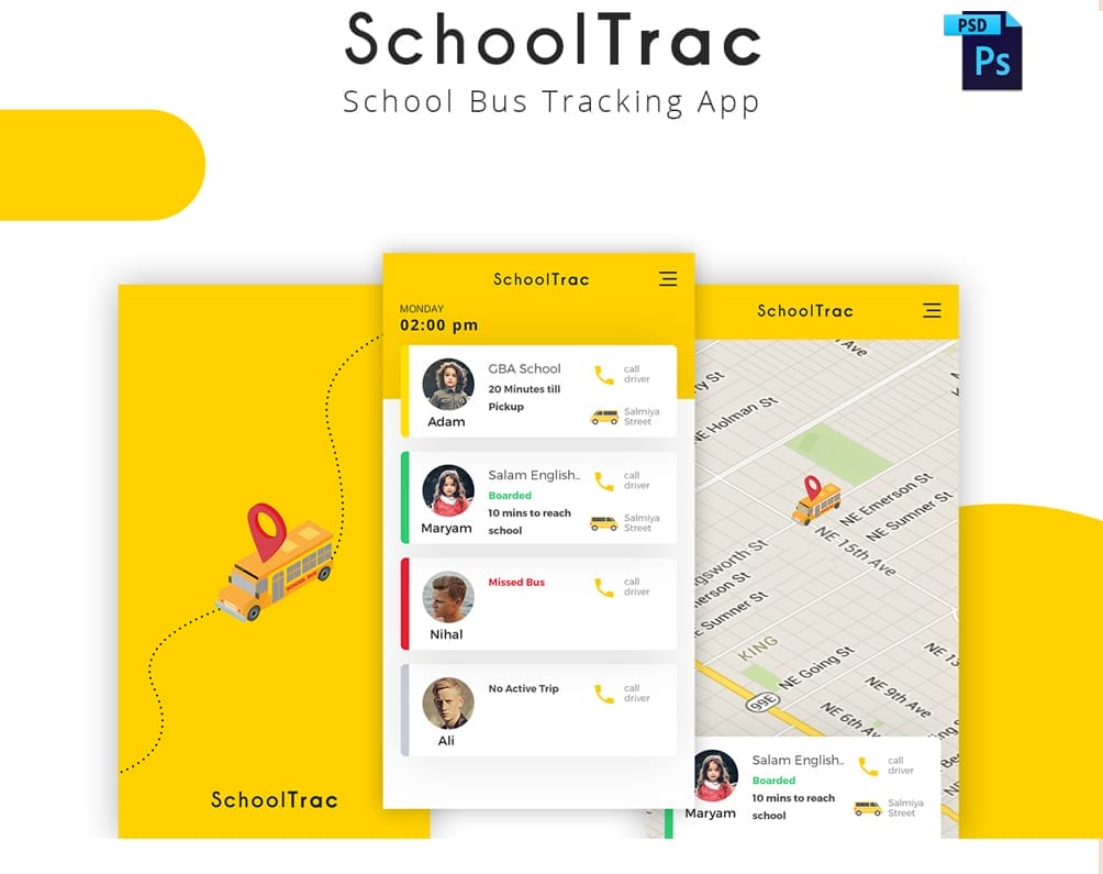 SchoolTrac School Bus Tracking App UI PSD