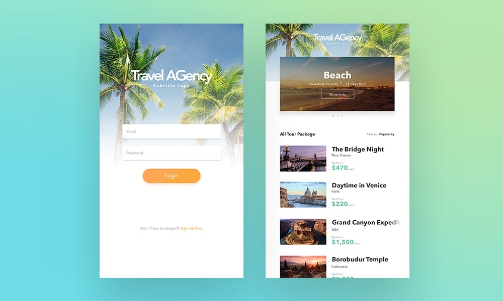 Simple Travel Agency App PSD