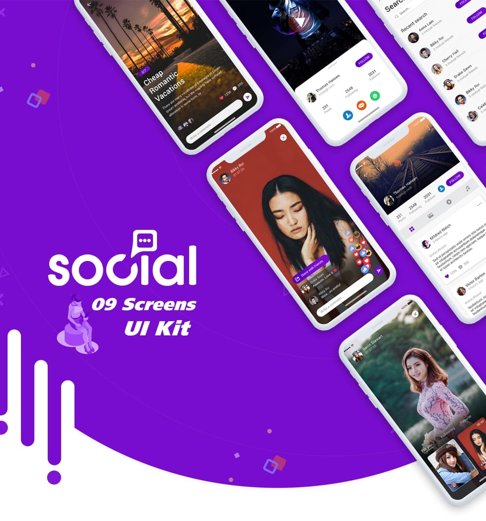 Social App UI Kit Design PSD