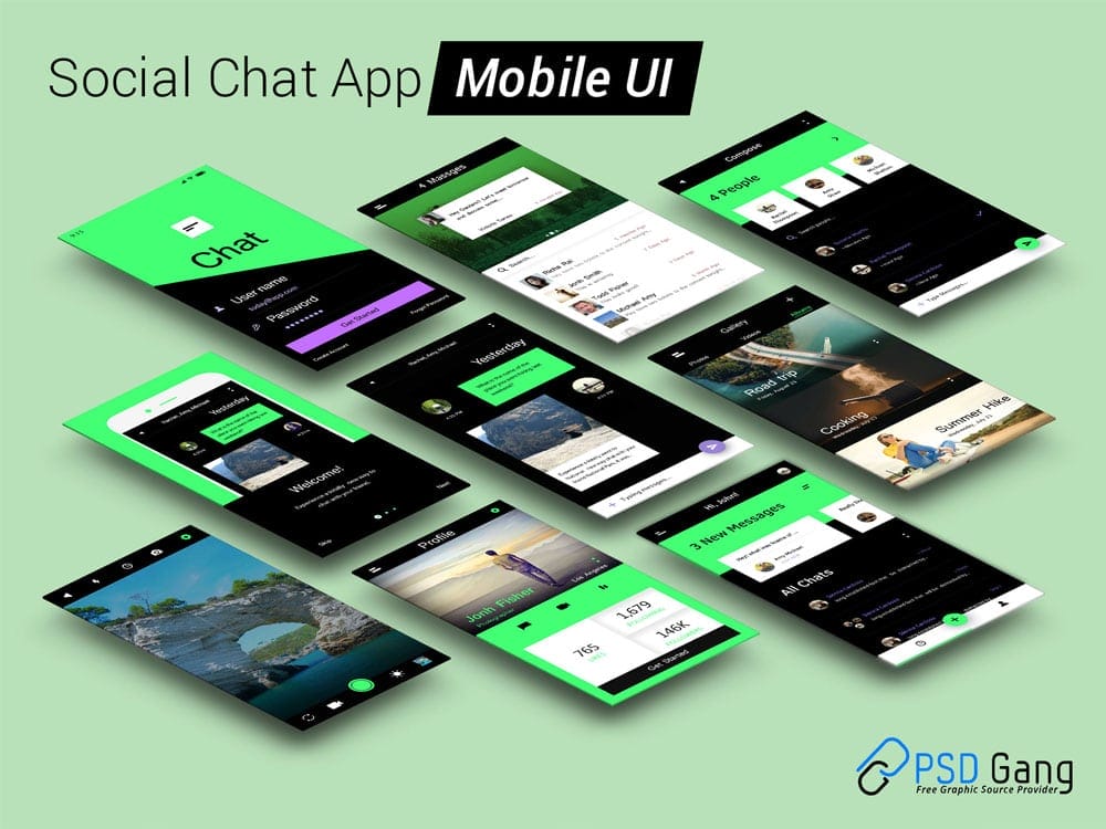 Social Chat App Mobile UI PSD