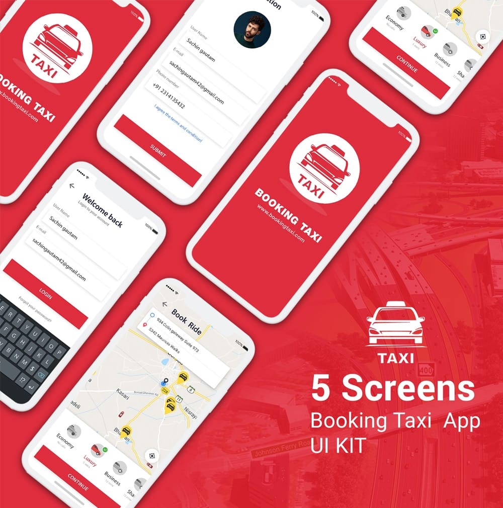 Taxi Booking App UI Kit PSD