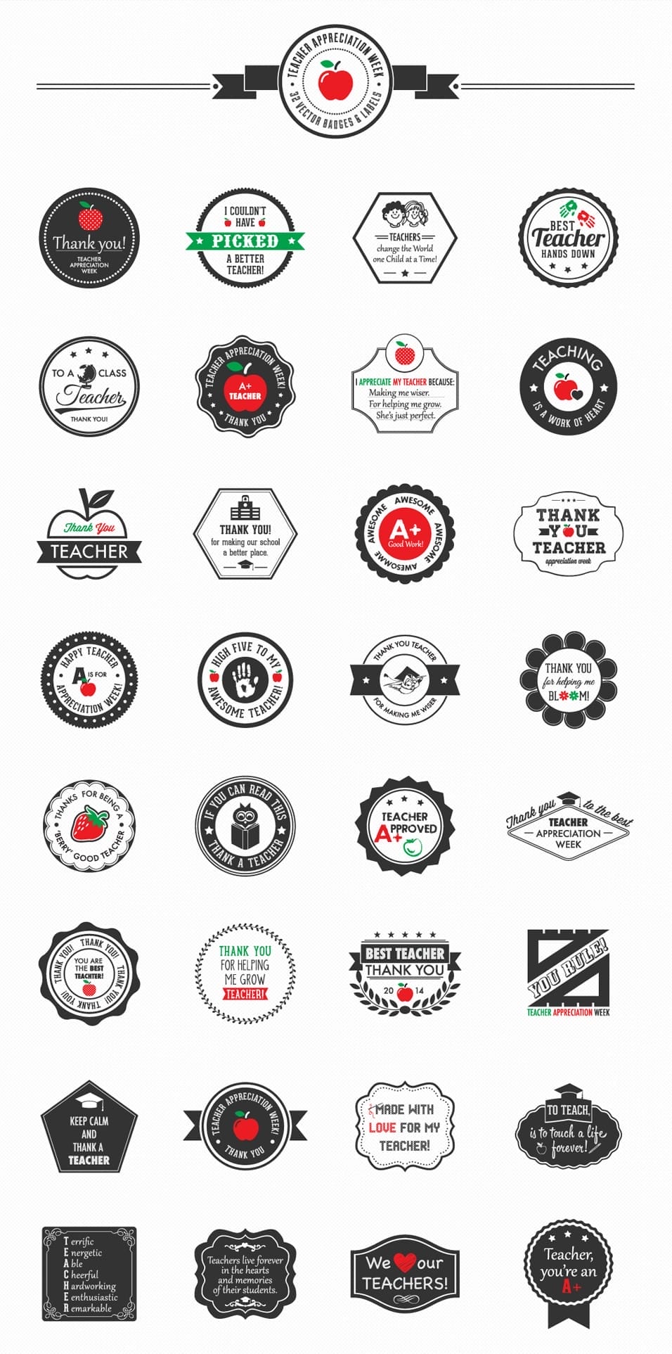 Teacher Appreciation - Vector Badges & Labels