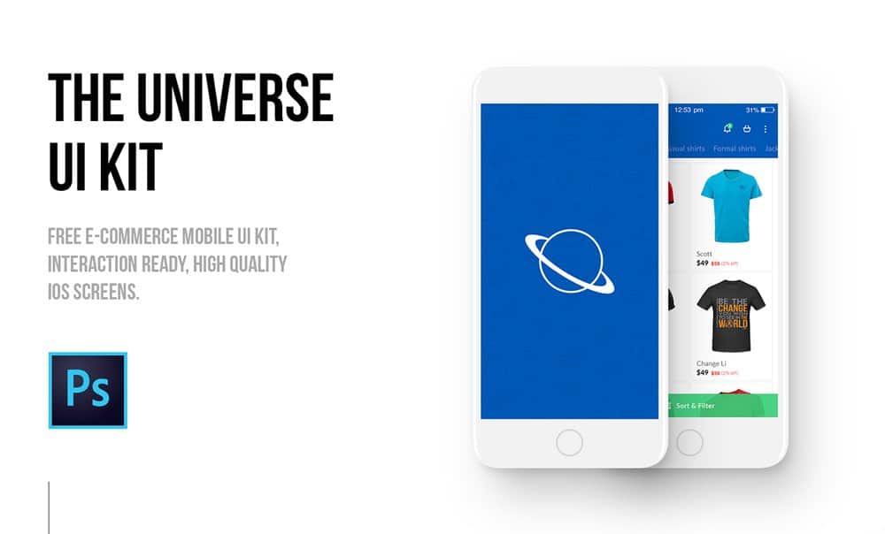 The Universe E commerce Mobile UI kit PSD