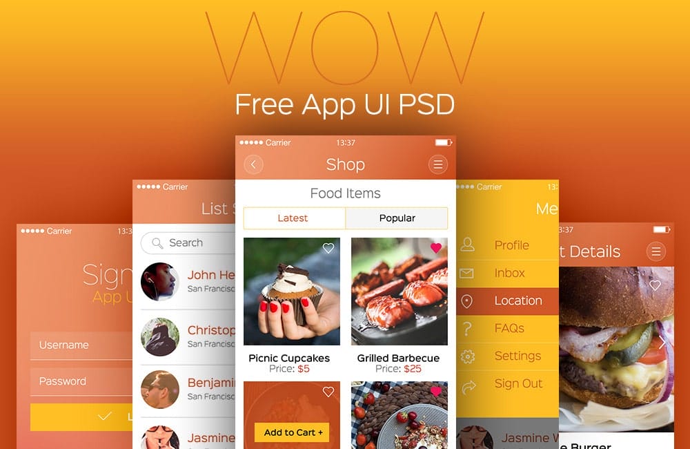 WOW Modern Mobile App UI PSD
