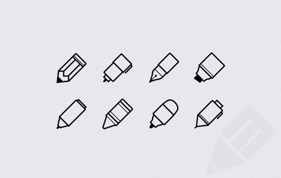 Writing Implements Icon Set