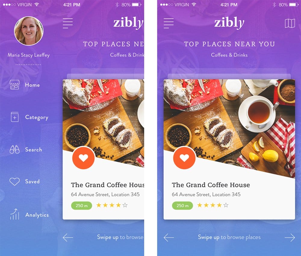 Zibly - Food Discovery App UI PSD