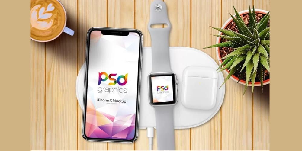 iPhone X with Apple Watch 3 Mockup PSD