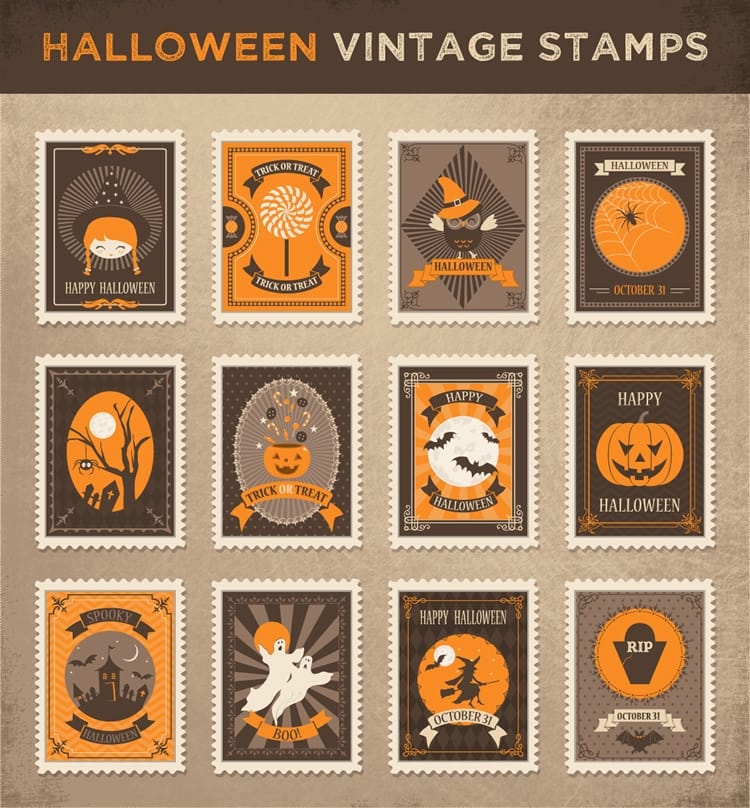 Free Vintage Vector Halloween Stamps