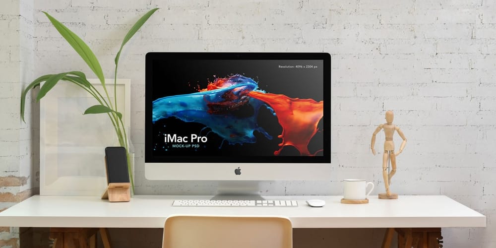 Free Workspace Silver iMac Mockup PSD