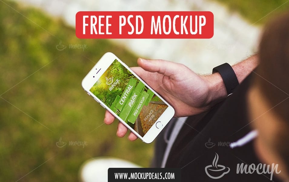 Free iPhone PSD Mockup in Central Park
