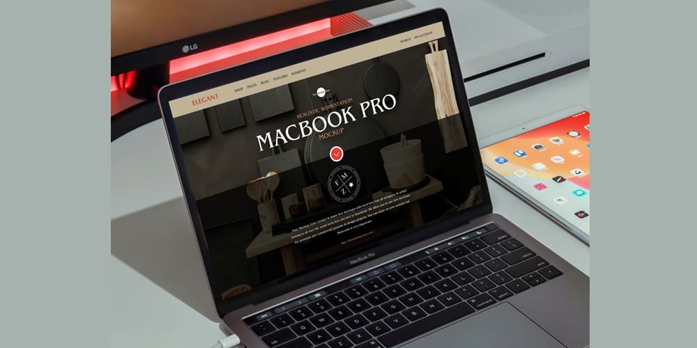 Realistic Workstation MacBook Pro Mockup