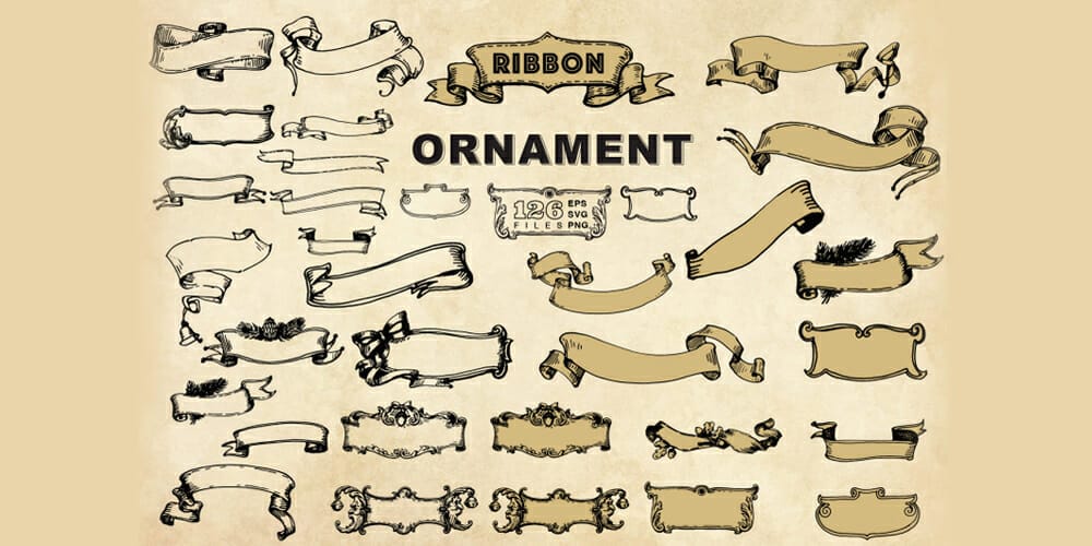 Vintage Ribbon Ornament Elements