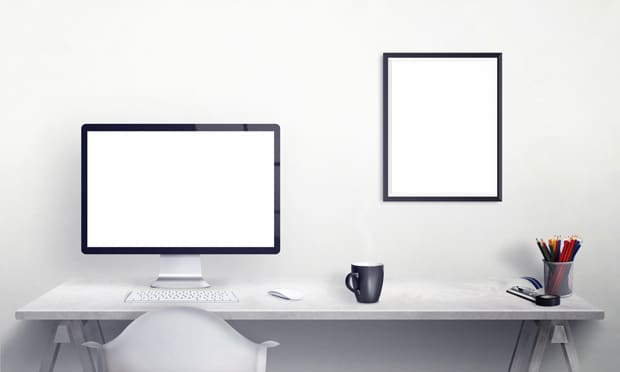 Workspace with Apple Display Mockup PSD