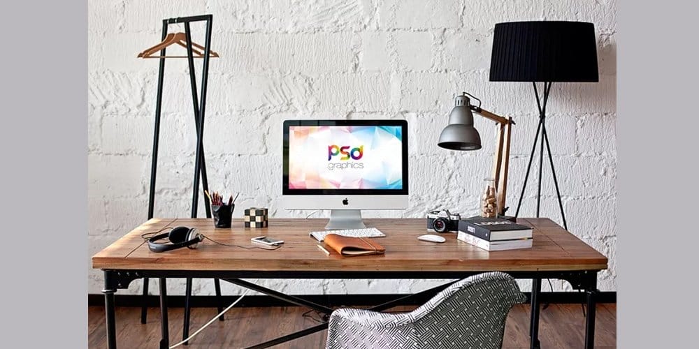 iMac in Home Office Mockup PSD