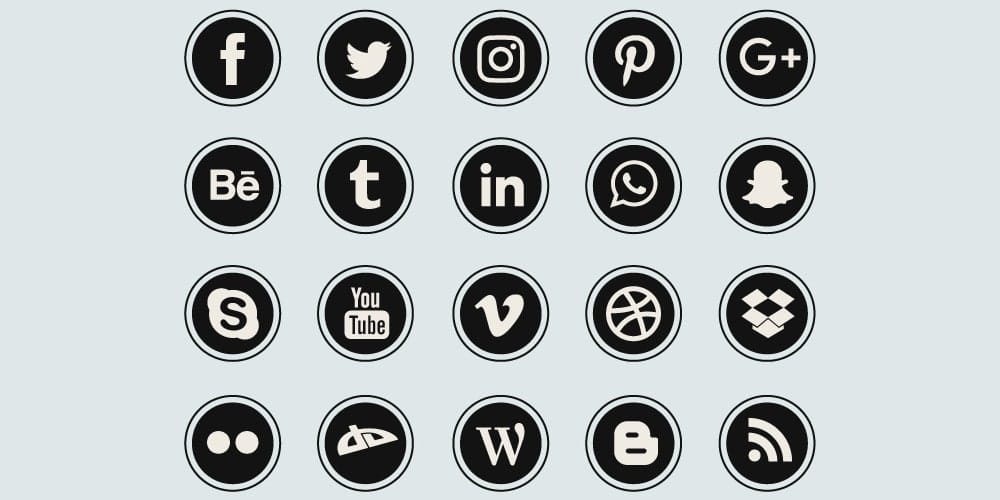 Black Flat Social Media Icons