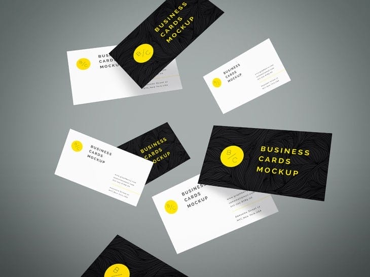 Flying Business Cards Mockup