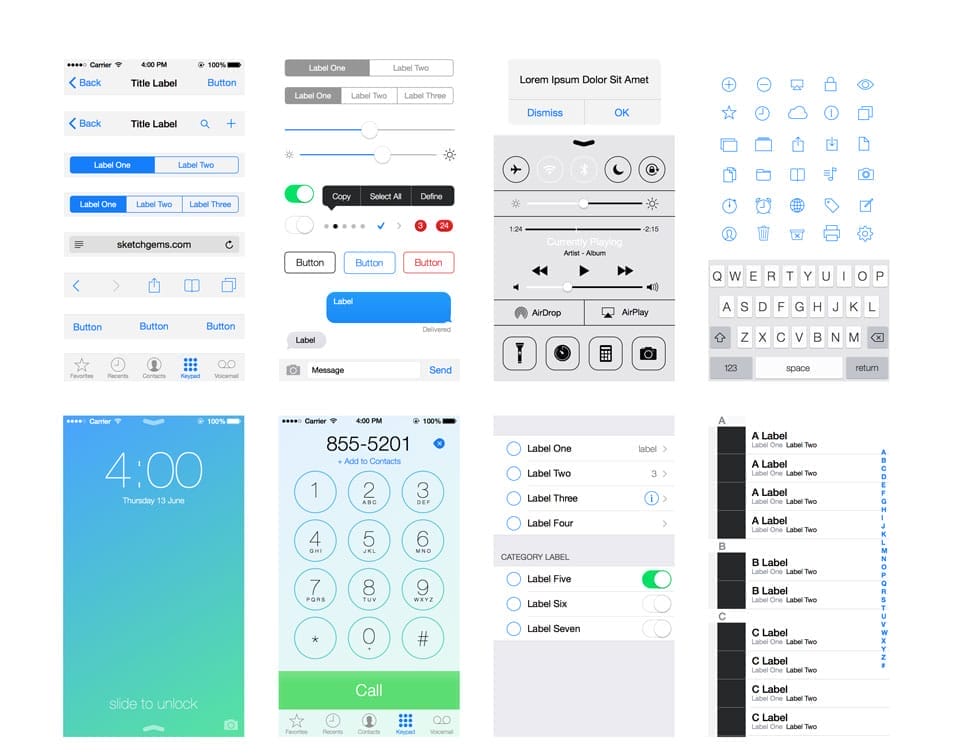 iOS 7 UI Kit for Sketch 