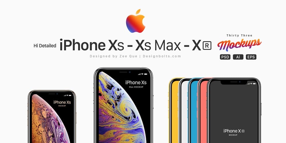 Apple iPhone Xs, Xs Max and Xr Mockup