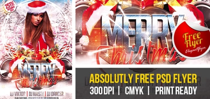 Merry Christmas Free Club and Party Flyer Template PSD