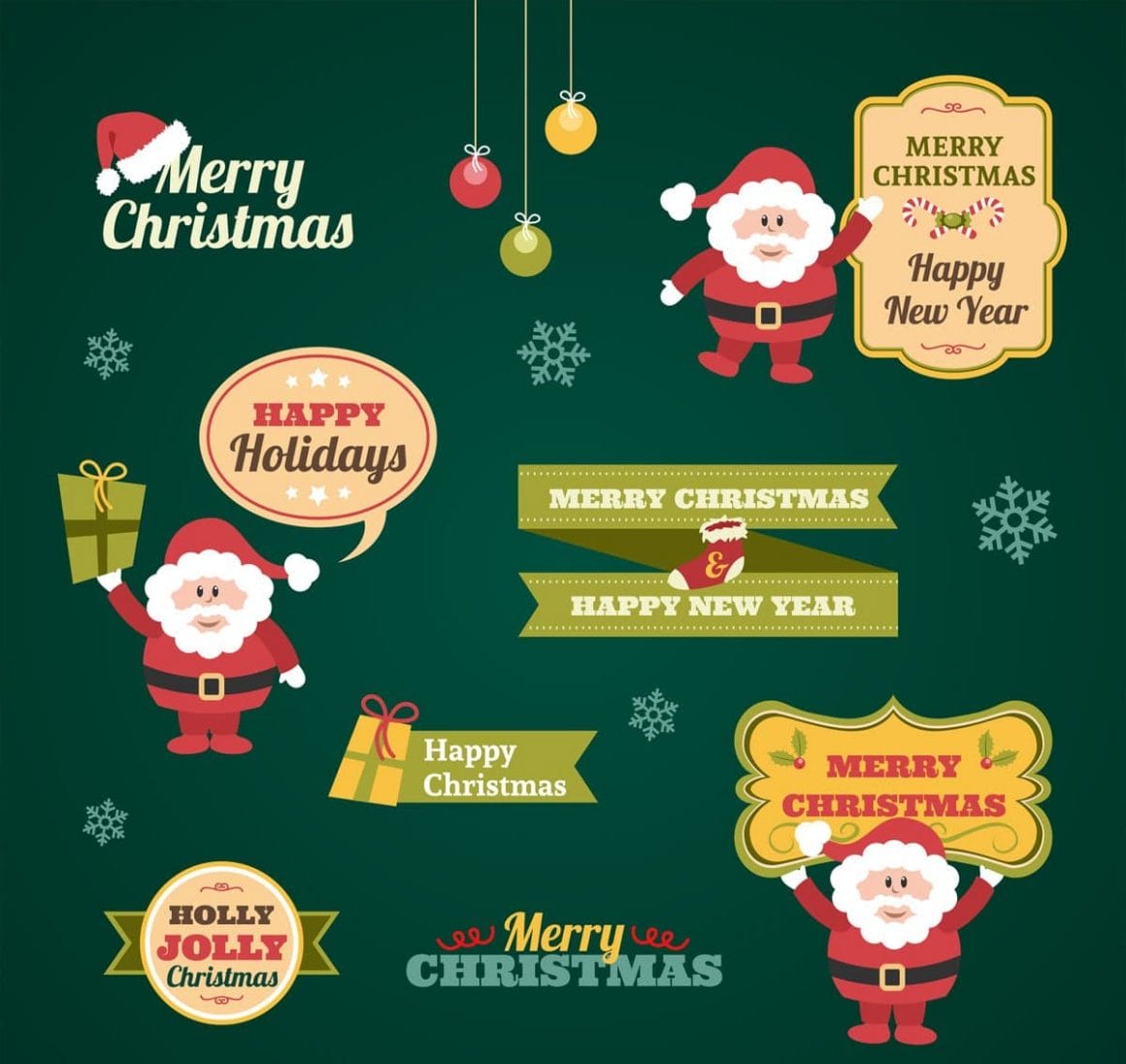 Vintage Christmas Stickers Collection Vector