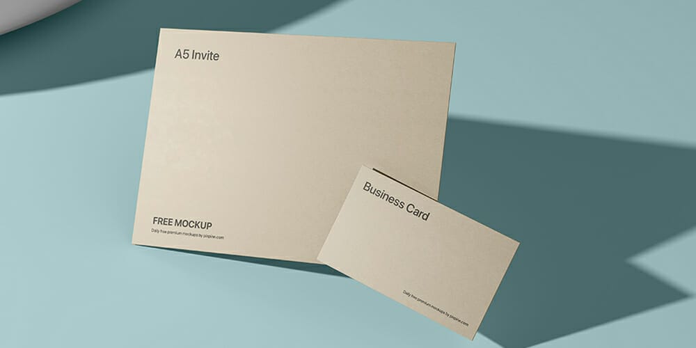 A5 Invite with Business Card Mockup