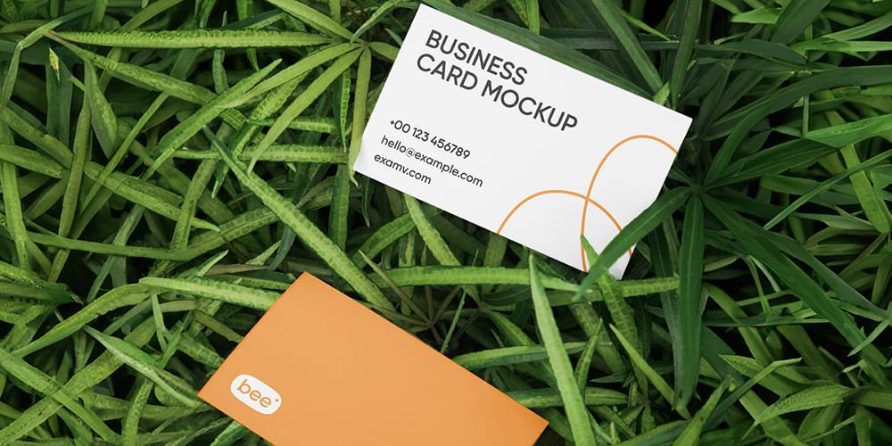 Business Card in Grass Mockups PSD