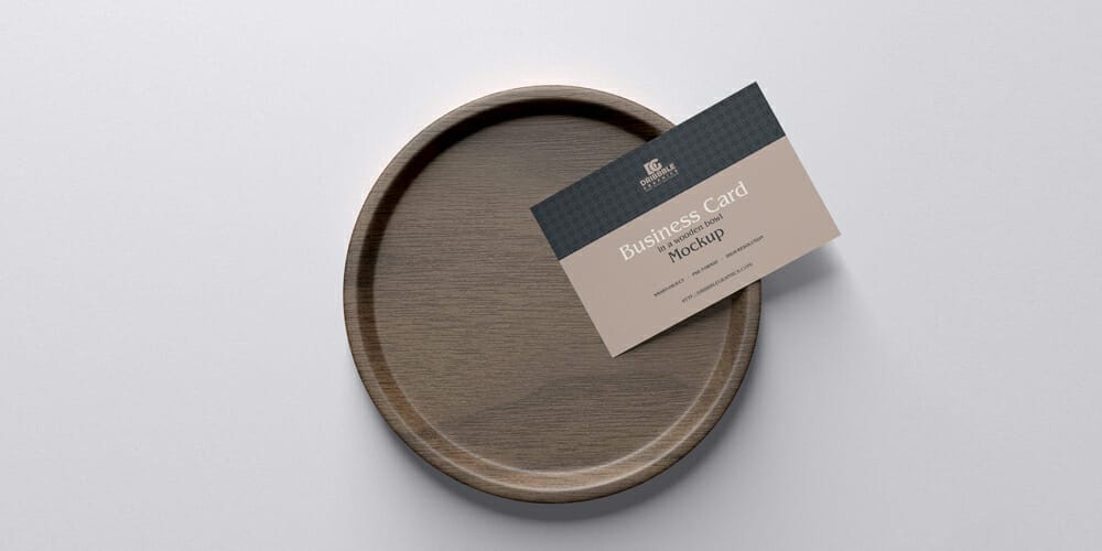 Business Card in a Wooden Bowl Mockup