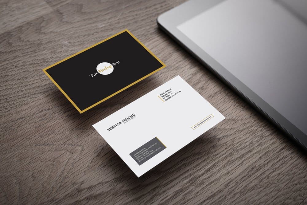 Business Card on Wooden Table Mockup