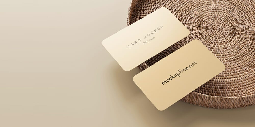 Business Card on a Rattan Tray Mockup