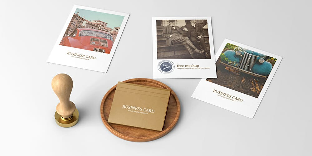 Business Card with Postcards Mockup