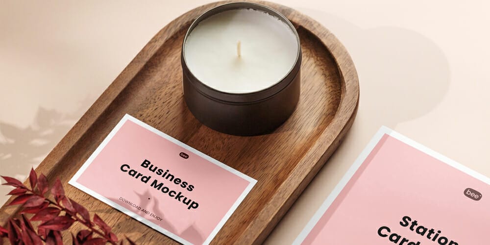 Business Card with Small Candle Mockup