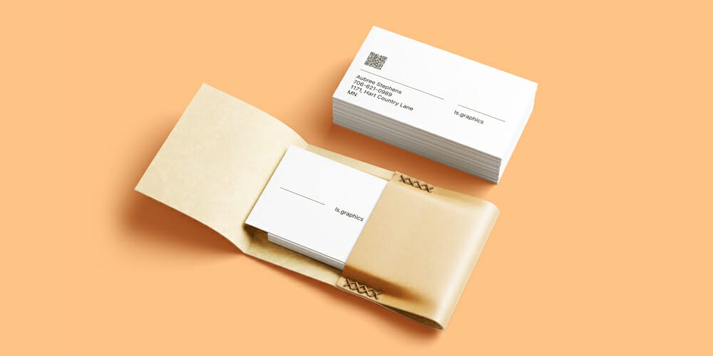Business Cards and Leather Card Holder Mockup