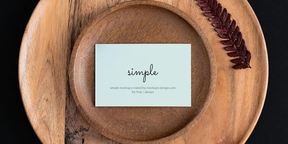 Business Cards on Wood Tray Mockup