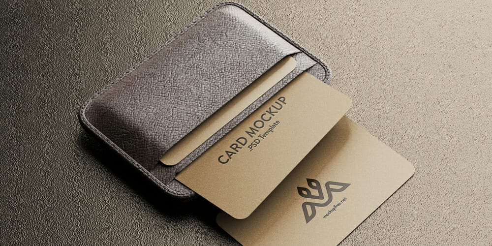 Business Cards with Leather Holder Mockup